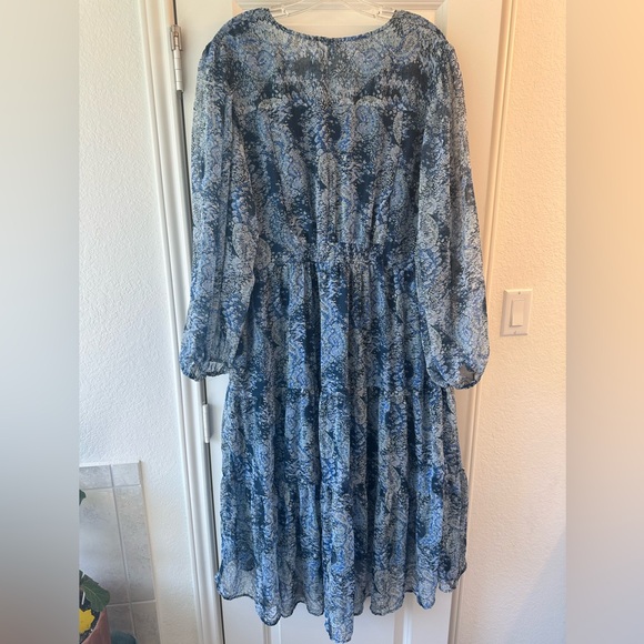 Joie Blue and White Tiered Sundress with Bishop Sleeves - Picture 4 of 6